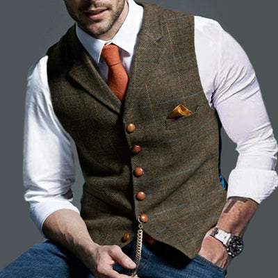 Chaleco Casual de Cuadros con Solapa Ajustado para Hombre - Image 5