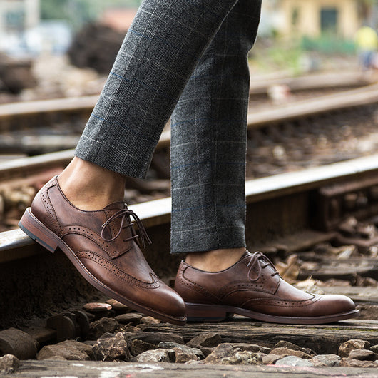 Zapatos Derby Vintage de Cuero para Hombre Carved - Image 5