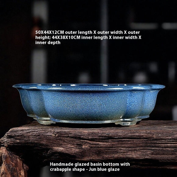 Maceta Bonsái Artesanal Cerámica Púrpura Jun Azul - Diseño Begonia Vintage