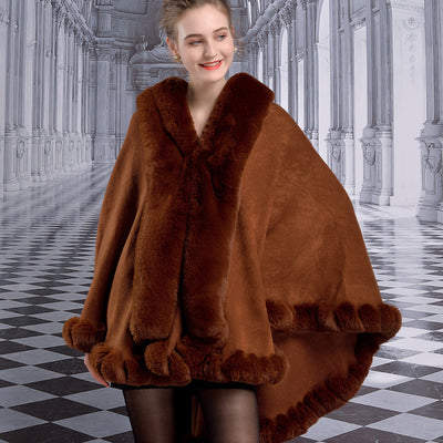 Capa de Lujo con Cuello de Piel de Conejo Rex para Mujer - Image 5