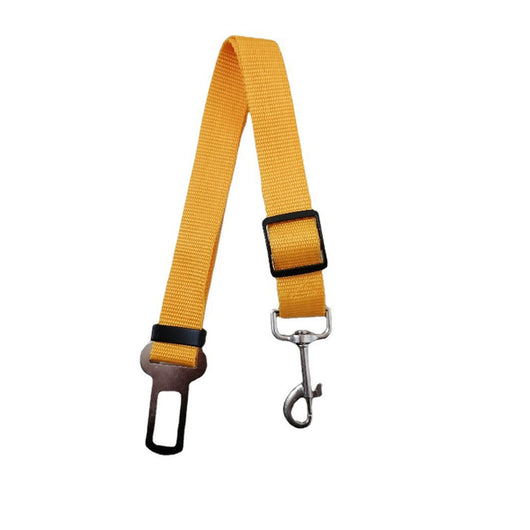 Brown nylon pet car safety belt with adjustable strap, metal seatbelt buckle, and swivel snap hook. - Image 5