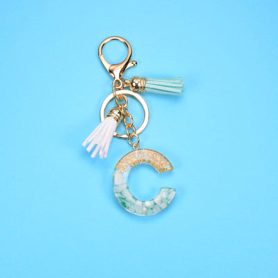 Llavero Colgante Alfabeto Inglés con Borla, Piedra y Detalles en Oro - Image 53