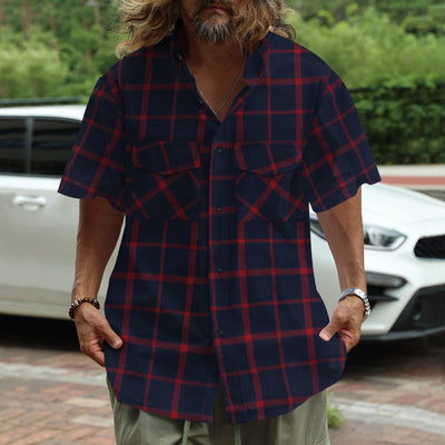 Camisa Casual de Cuadros Patchwork con Botones y Manga Corta - Image 11