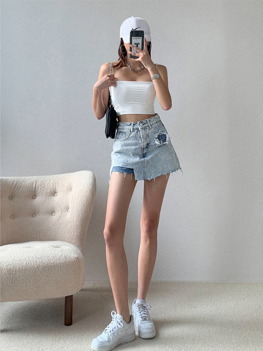 Falda Vaquera Asimétrica Talla Grande Verano Estilo Coreano - Image 2