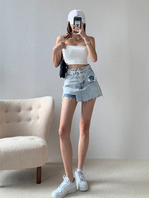 Falda Vaquera Asimétrica Talla Grande Verano Estilo Coreano