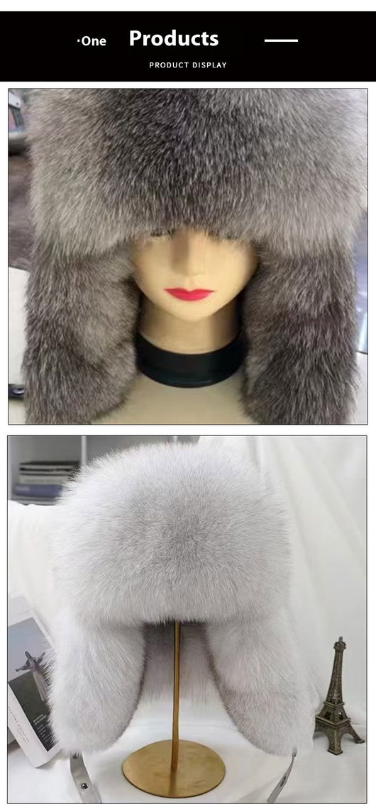 Gorro Lei Feng de Piel de Zorro Auténtica con Orejeras - Image 14