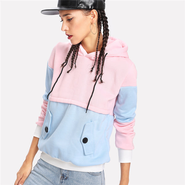 Sudadera con Capucha Casual de Manga Larga Bicolor - Otoño Invierno