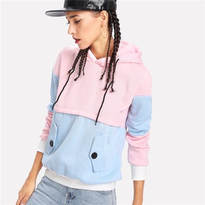 Sudadera con Capucha Casual de Manga Larga Bicolor - Otoño Invierno