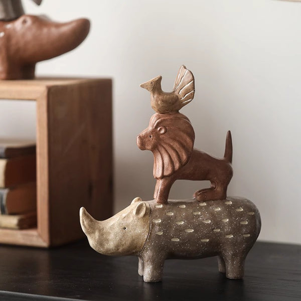Adornos Vintage de Resina Artesanal con Animales para Estantería