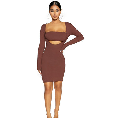 Vestido Ajustado con Escote Profundo y Pecho Envuelto de Manga Larga - Image 16