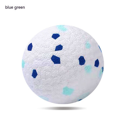 White pet ball dog toy with a textured surface, featuring scattered red, blue, and yellow hexagonal shapes. - Image 6