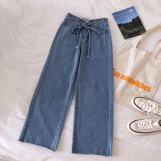 Jeans de Cintura Alta con Bordes Crudos y Cordones - Image 6
