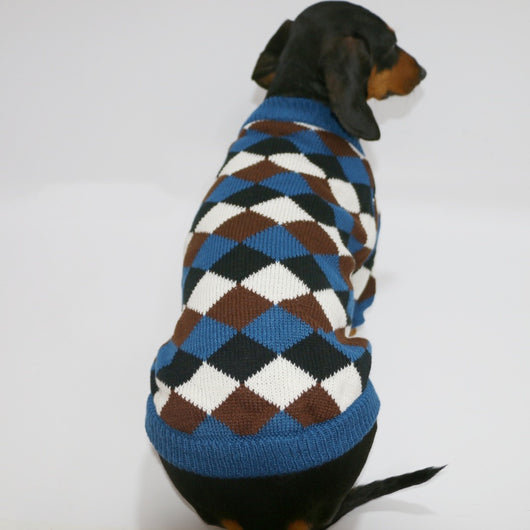 Suéter Rombos para Mascotas - Abrigo Azul Café para Perros y Gatos - Image 10