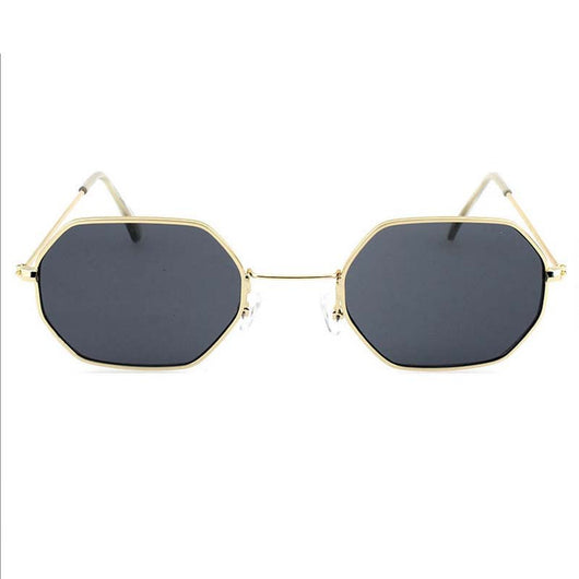 Silver polygonal sunglasses with clear lenses, featuring a thin metal frame and vintage style. - Image 18