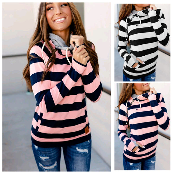 Sudadera Rayada con Cuello Tipo Zip y Cordones Retro