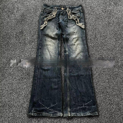 Pantalones Acampanados Denim Vintage con Bordados - Estilo Retro Lavado - Image 5
