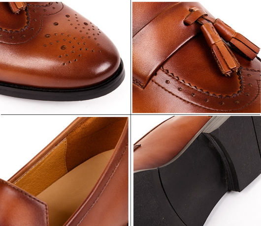 Mocasines con Borlas Hombre Estilo Brogue Tallado Clásico Británico - Image 10
