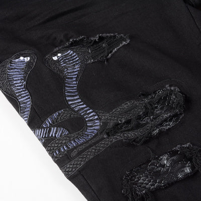 Jeans para Hombre con Parche de Serpiente de Tres Cabezas Bordado - Image 5