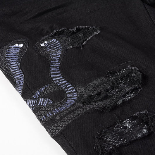 Jeans para Hombre con Parche de Serpiente de Tres Cabezas Bordado - Image 5