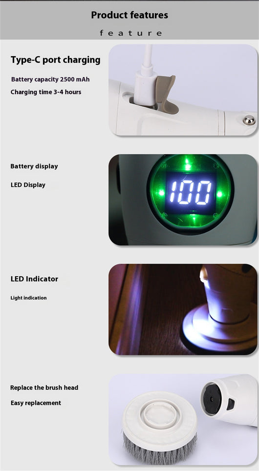 Cepillo de Limpieza Inalámbrico 8 en 1 con Pantalla LED, Luz Nocturna Giratoria y Función Impermeable - Image 11