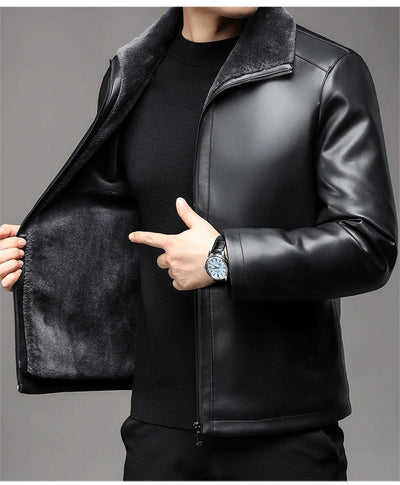 Abrigo de Cuero Premium con Cuello de Piel y Forro Polar Térmico - Image 22