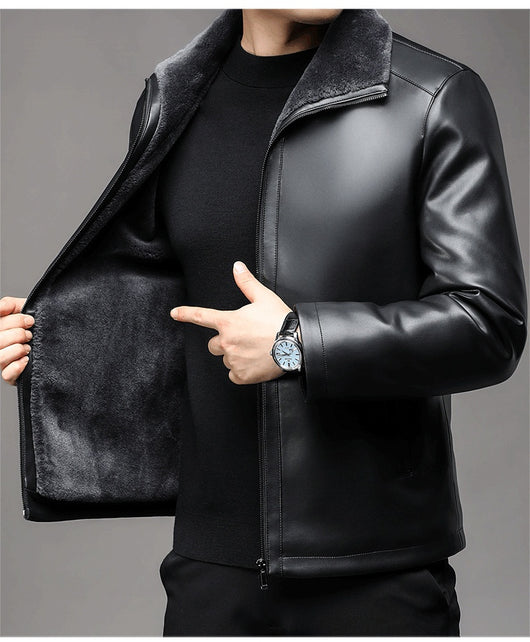 Abrigo de Cuero Premium con Cuello de Piel y Forro Polar Térmico - Image 22