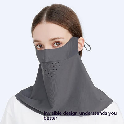 Light blue ice silk face mask with breathable perforations and adjustable ear loops for sun protection. - Image 18