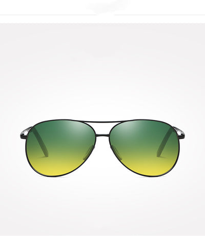 Black frame aviator sunglasses with yellow polarized lenses for day and night vision. - Image 3