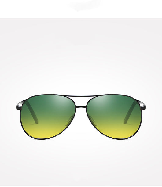 Black frame aviator sunglasses with yellow polarized lenses for day and night vision. - Image 3