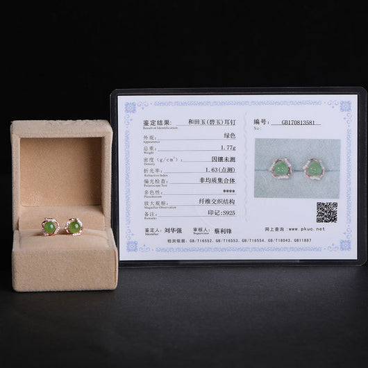 Aretes de Jade Verde Estilo Étnico en Plata de Ley 925 con Certificado Tianyu - Image 3
