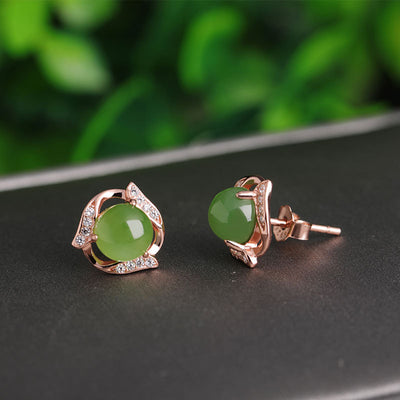Aretes de Jade Verde Estilo Étnico en Plata de Ley 925 con Certificado Tianyu