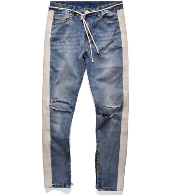 Jeans Slim Destruidos con Cierre Lateral y Rasgados en Rodillas