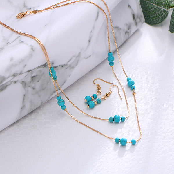 Conjunto de Collar y Aretes Turquesa Redondo