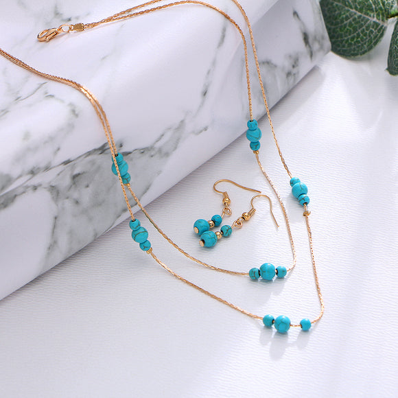 Conjunto de Collar y Aretes Turquesa Redondo