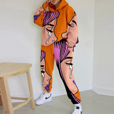 Conjunto de Sudadera Estampada Holgada con Capucha para Mujer