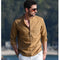Camisa Casual de Lino y Algodón con Cuello Mao para Hombre