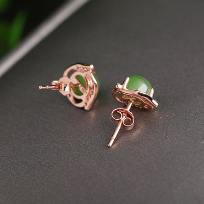 Aretes de Jade Verde Estilo Étnico en Plata de Ley 925 con Certificado Tianyu - Image 2