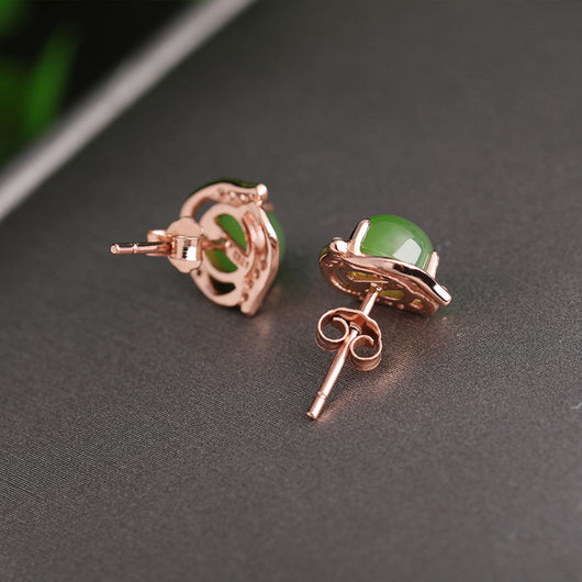 Aretes de Jade Verde Estilo Étnico en Plata de Ley 925 con Certificado Tianyu - Image 2