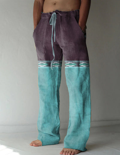 Pantalones Casuales Sueltos de Lino Estampado para Hombre - Image 42