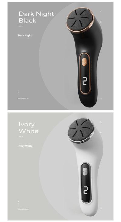 Ivory white electric foot grinder with digital display, power button, and three interchangeable grinding heads. - Image 14