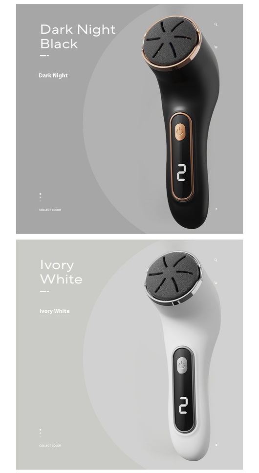 Ivory white electric foot grinder with digital display, power button, and three interchangeable grinding heads. - Image 14