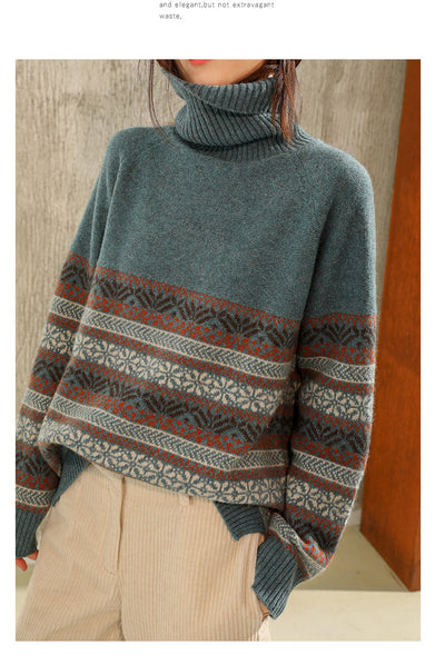 Suéter Tejido Jacquard Cuello Alto Mujer Oversize - Image 9