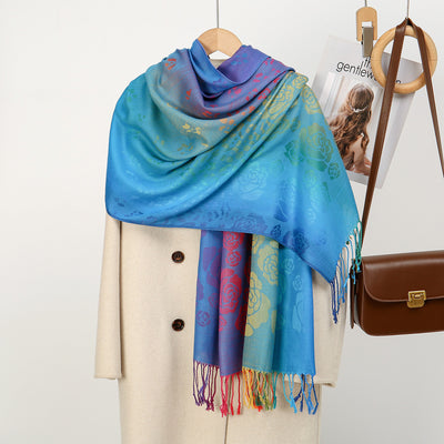 Rebozo Étnico Degradado con Bordado Colorido y Borlas de Cachemira - Image 14