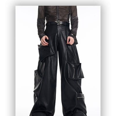 Pantalones de Cuero PU Negro Pesado para Hombre - Primavera - Image 8