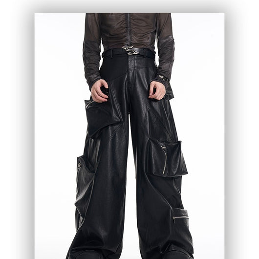Pantalones de Cuero PU Negro Pesado para Hombre - Primavera - Image 8