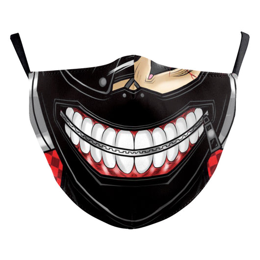 Halloween dust mask with a split design, featuring half a human face with pink lips and half a dark robotic face. - Image 13