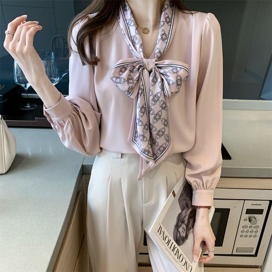 Blusa Profesional Mujer Otoño Manga Larga con Volantes y Lazo - Image 9