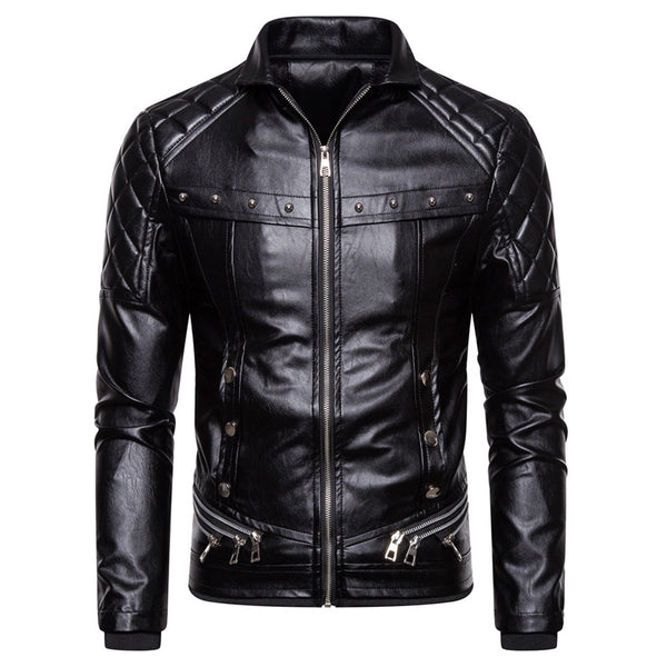 Chaqueta de Cuero Estilo Motociclista con Cuello de Lana Desmontable