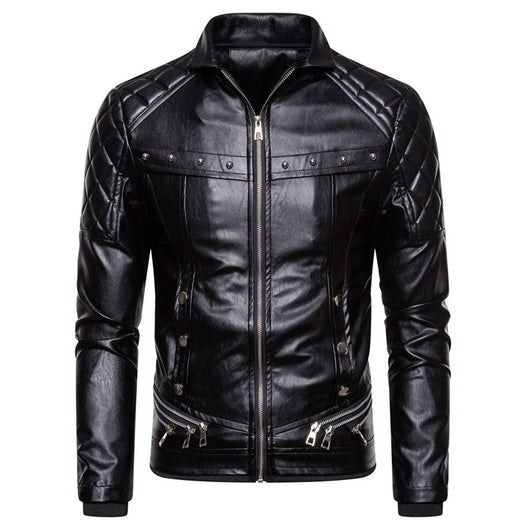 Chaqueta de Cuero Estilo Motociclista con Cuello de Lana Desmontable - Image 2