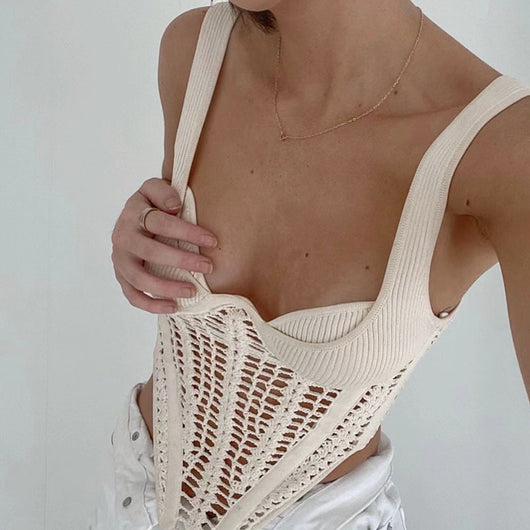 Chaleco Calado Mujer Cuello Bajo Diseño Fishbone Transparente - Image 3